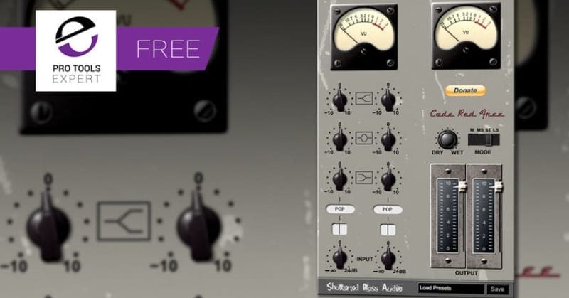 Code Red Free VST VU meter display screen shot with volume controls and analog style display controllers