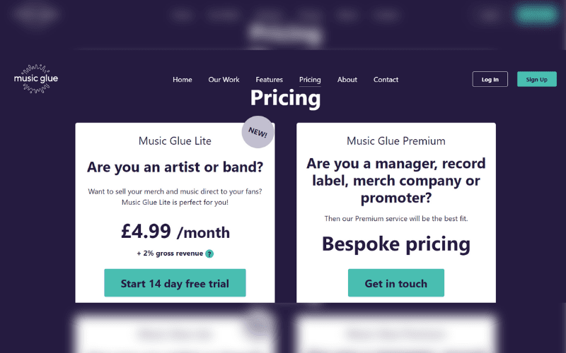 musicglue.com pricing