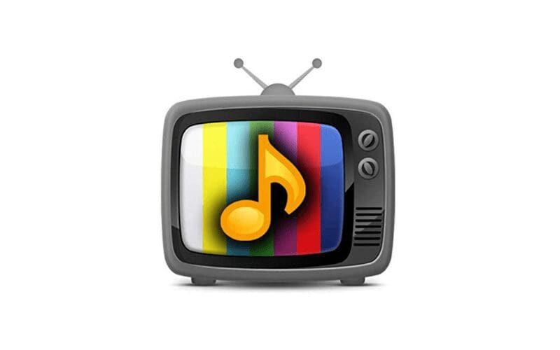 A TV with a music note inside.