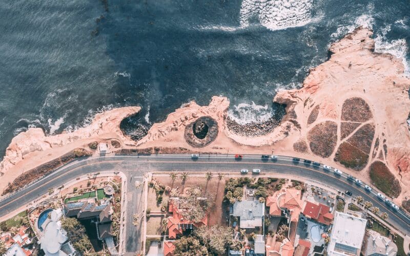Aerial view of a beach.