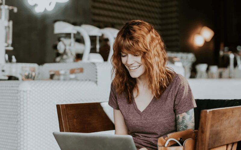 woman working in cafe