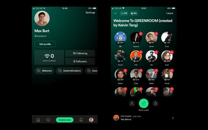 Spotify Greenroom profile and Gems
