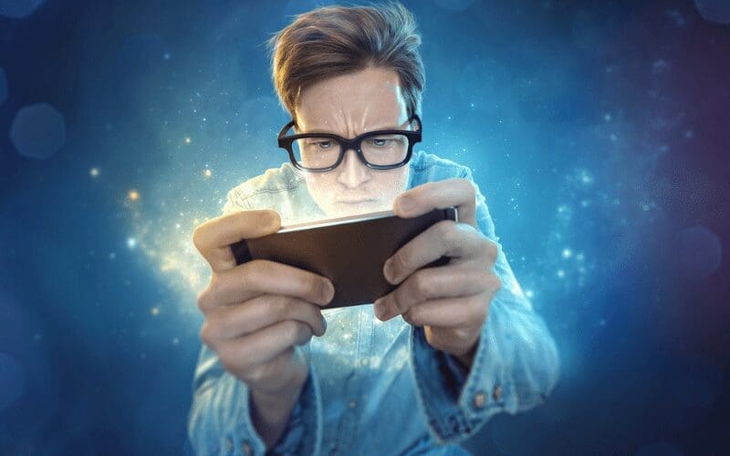 person playing mobile games