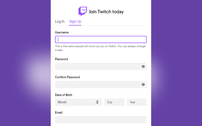 twitch sign up page