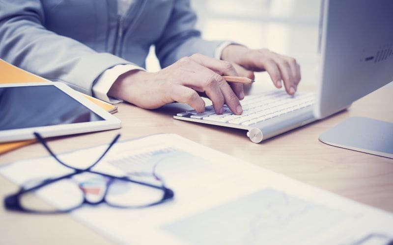 computer desk stock image