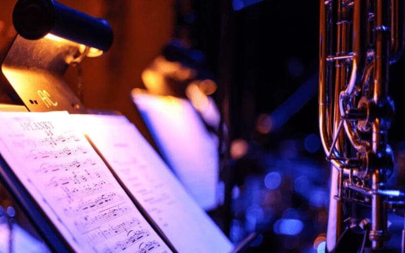 sheet music and instrument