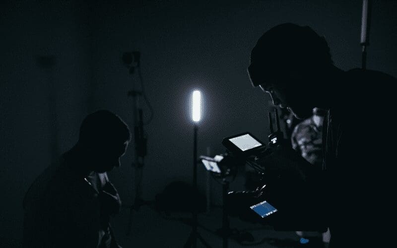 camera crew and actor film promotion