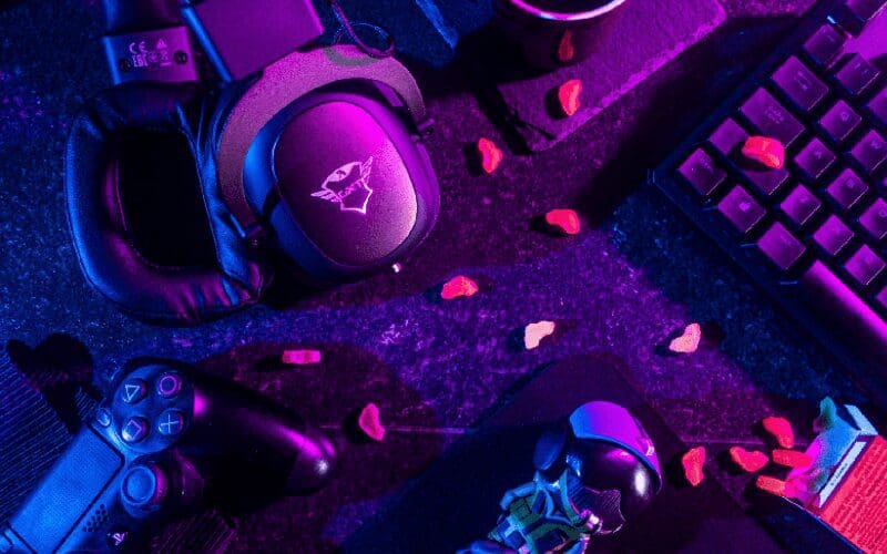 video game headphones and controller 