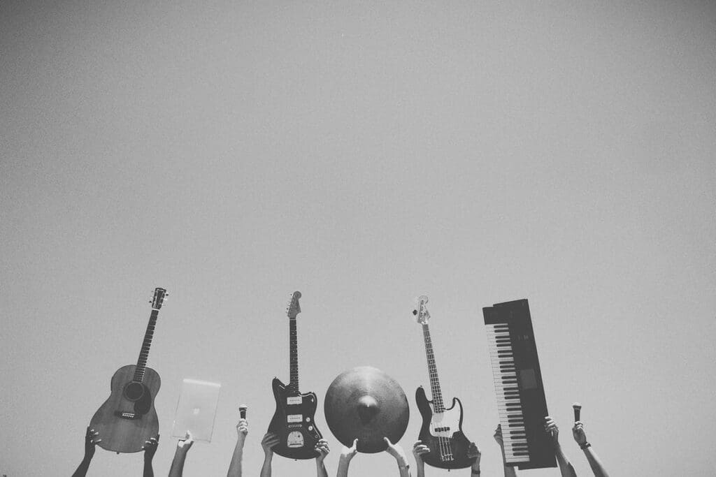 Musical Instruments being held int he air
